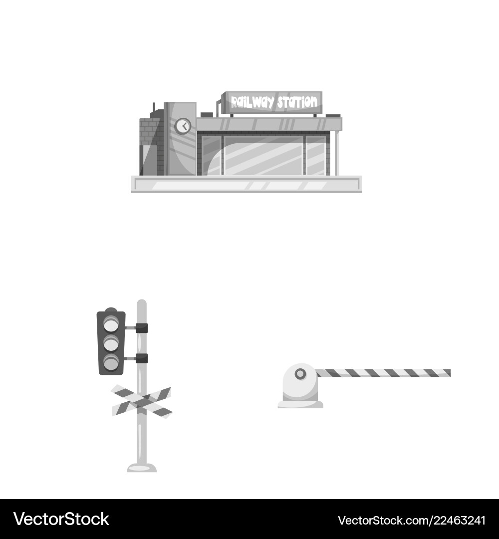 Isolated object of train and station symbol set Isolated object of train and station symbol set vector image