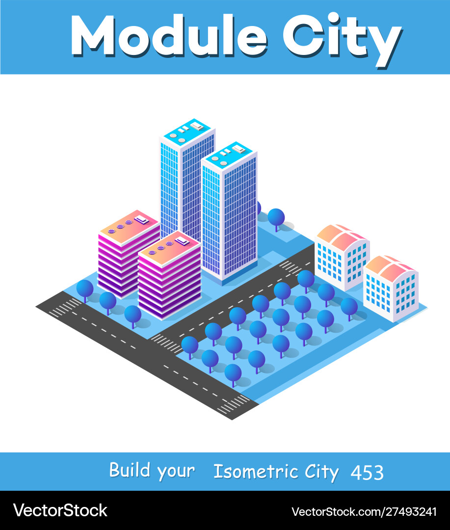 Isometric 3d module block district part Isometric 3d module block district part vector image