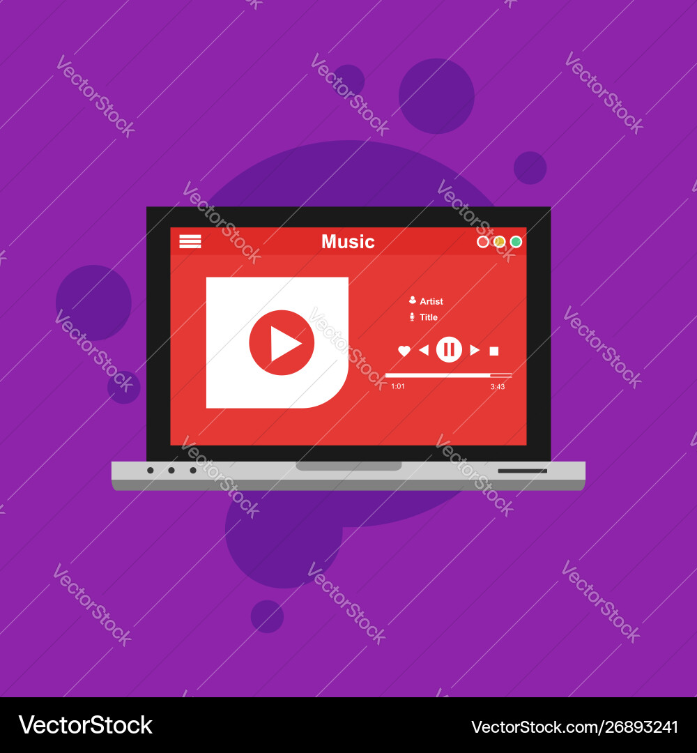 Media player application app template with flat Media player application app template with flat vector image