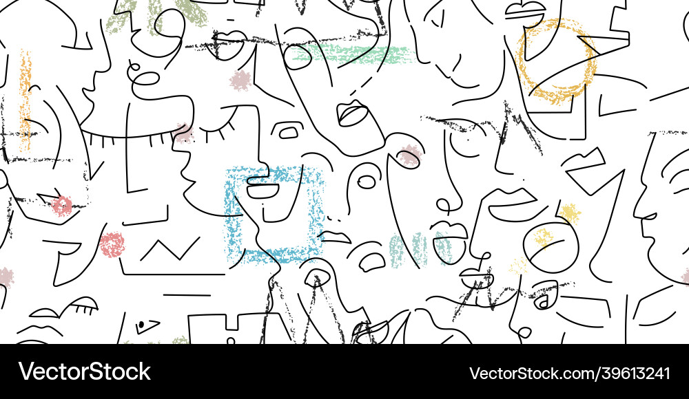One line drawing abstract face seamless pattern One line drawing abstract face seamless pattern Vector Image