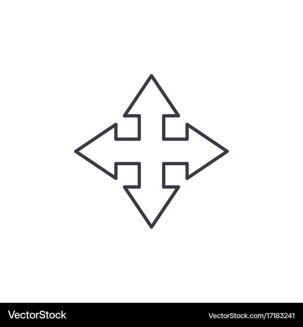 Pfeil Kreuz vier Weg dünne Linie Symbol linear Vektorbild