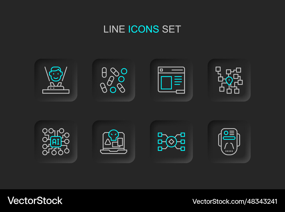 Set line artificial intelligence robot neural vector image