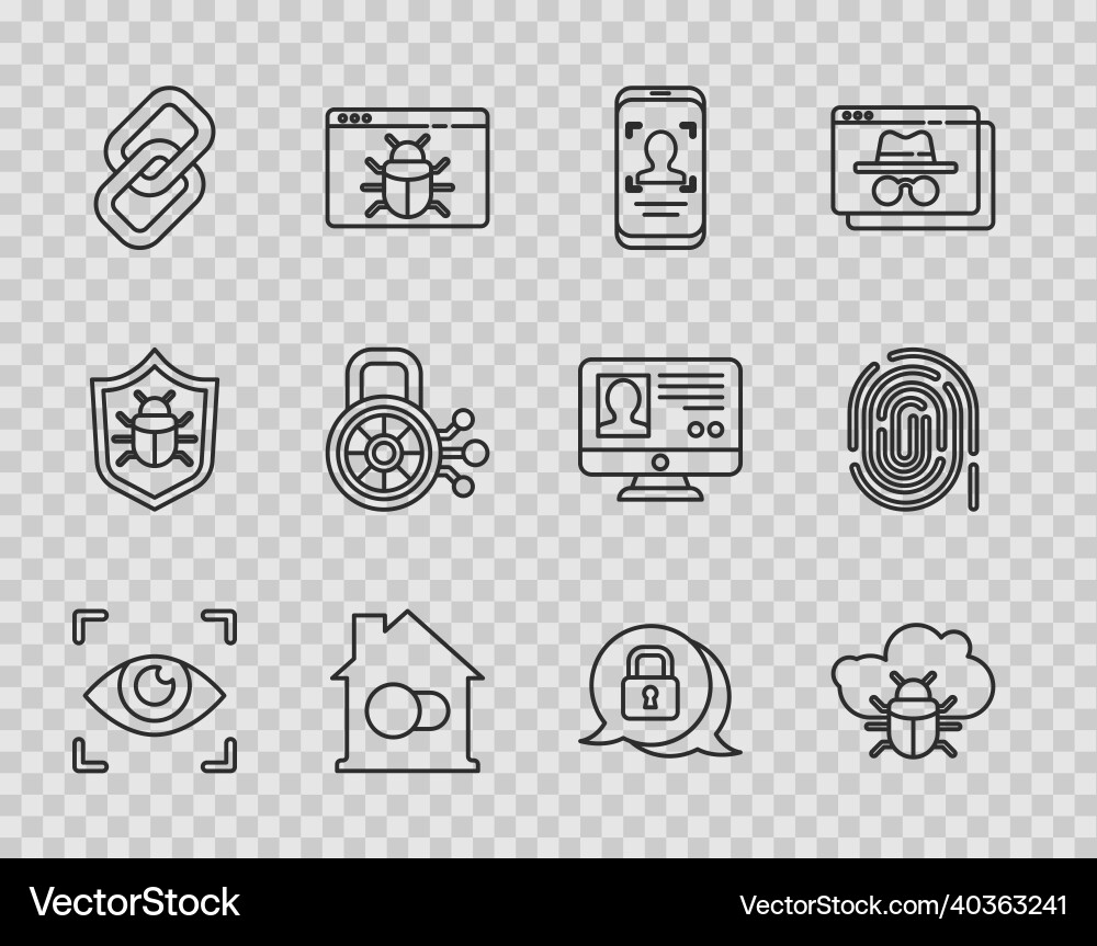 Set line eye scan system bug on cloud mobile vector image