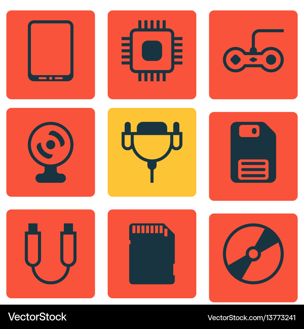 Set of 9 computer hardware icons includes cd-rom Set of 9 computer hardware icons includes cd-rom vector image