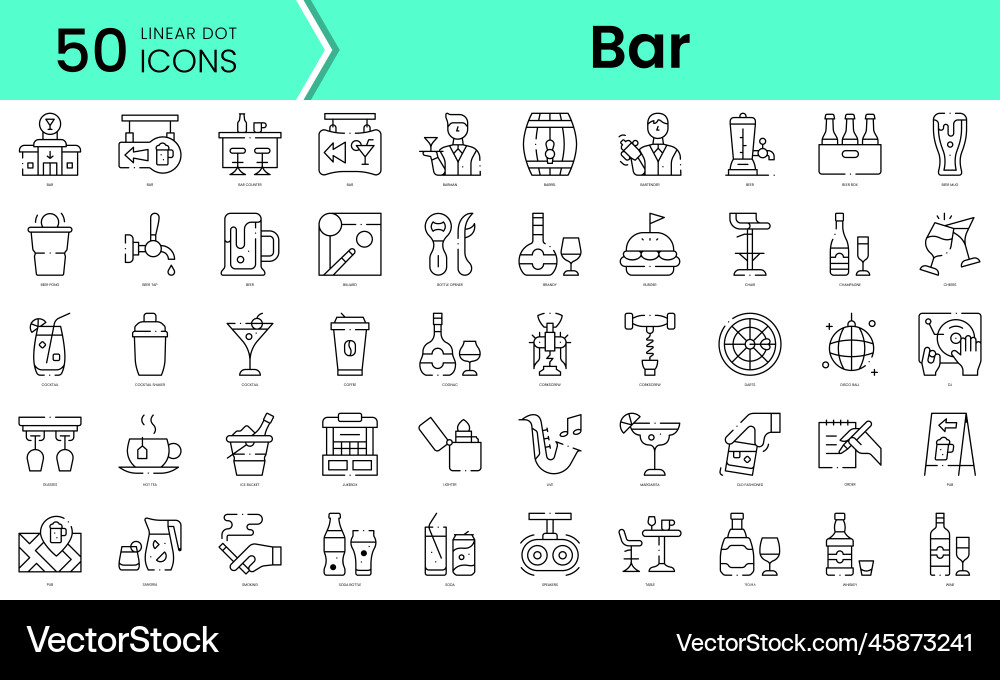 Set of bar icons line art style bundle Set of bar icons line art style bundle vector image