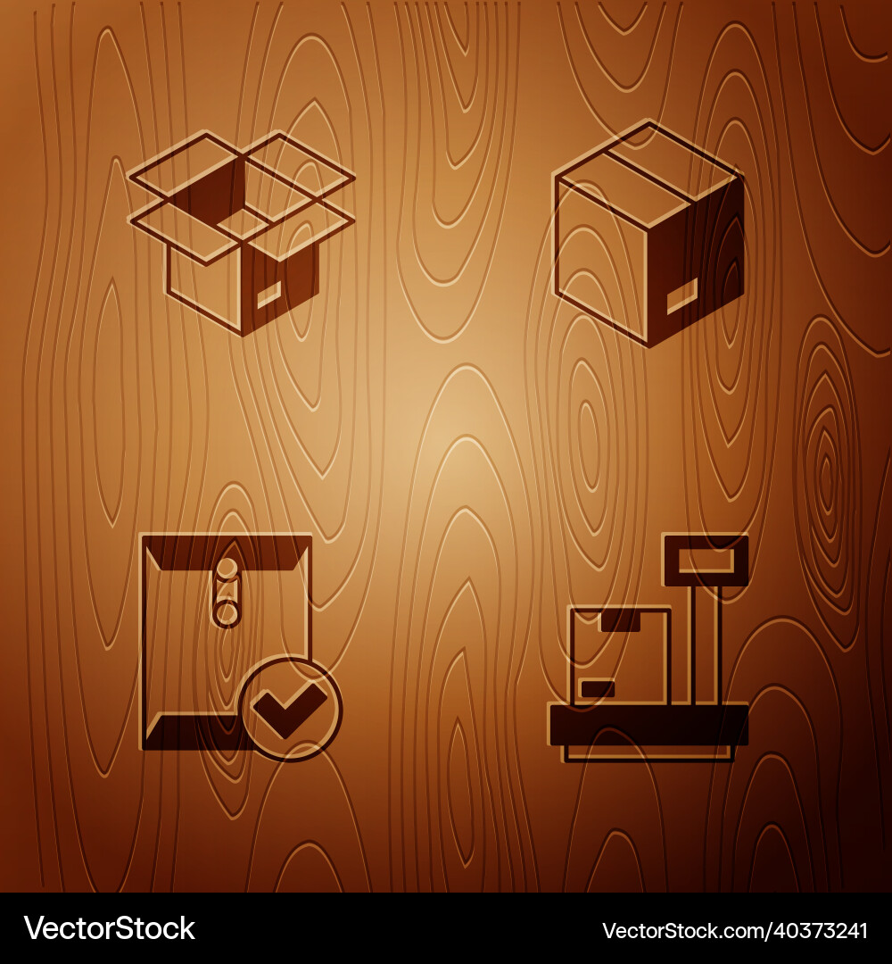 Set scale with cardboard box unboxing envelope Set scale with cardboard box unboxing envelope vector image