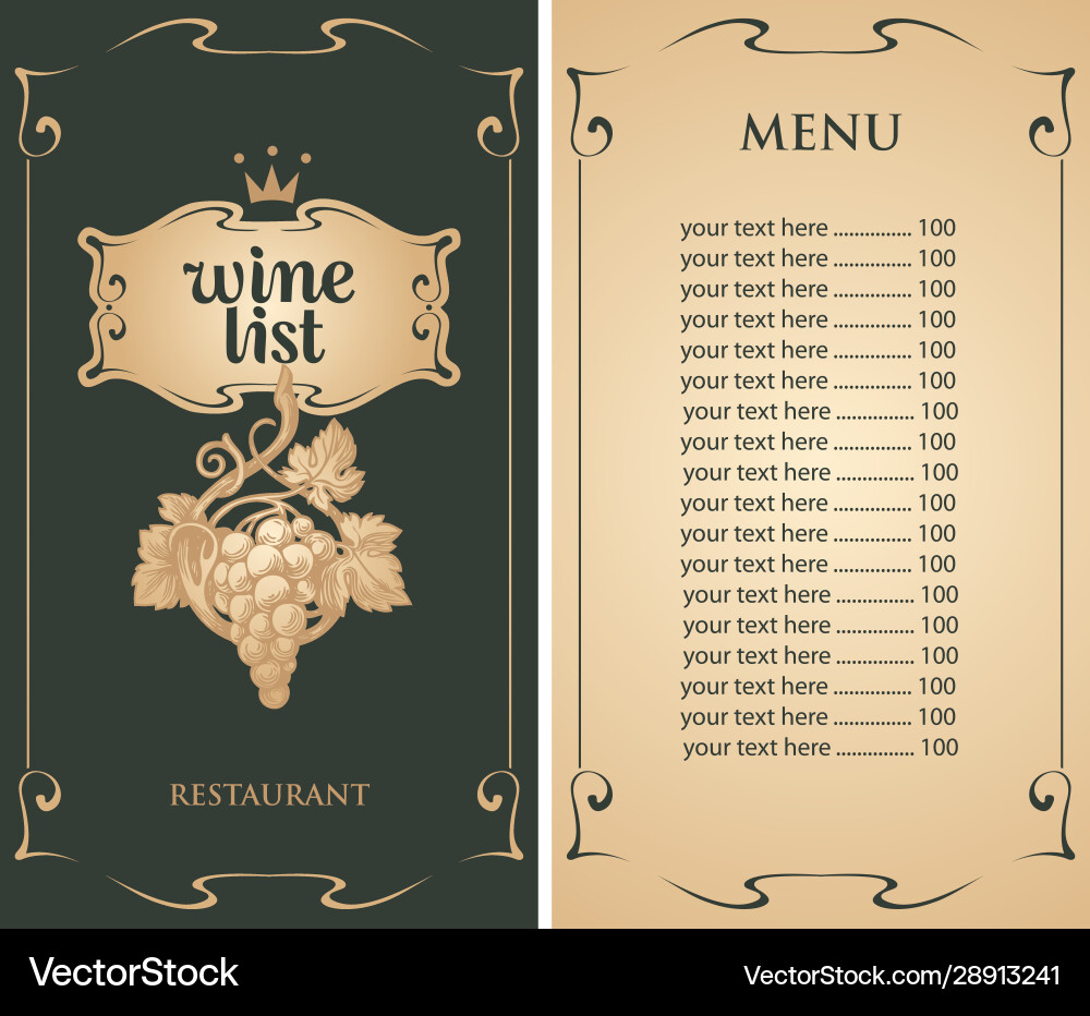Wine menu with grape bunch crown and price list Wine menu with grape bunch crown and price list vector image