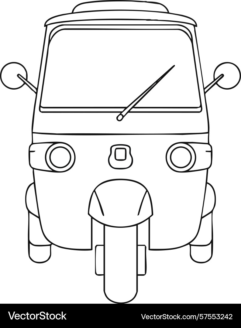 Auto rickshaw front view simple line art design Auto rickshaw front view simple line art design Vector Image