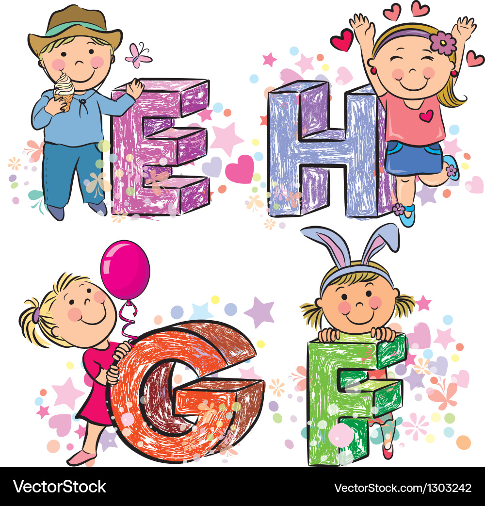 Bunte Kinder Alphabet mit Buchstaben EFGH Vektorbild