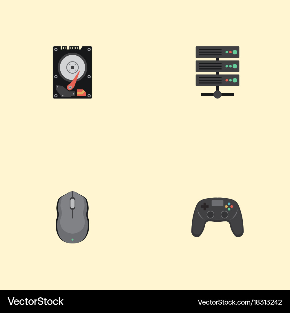 Flat icons controller hard disk datacenter vector image