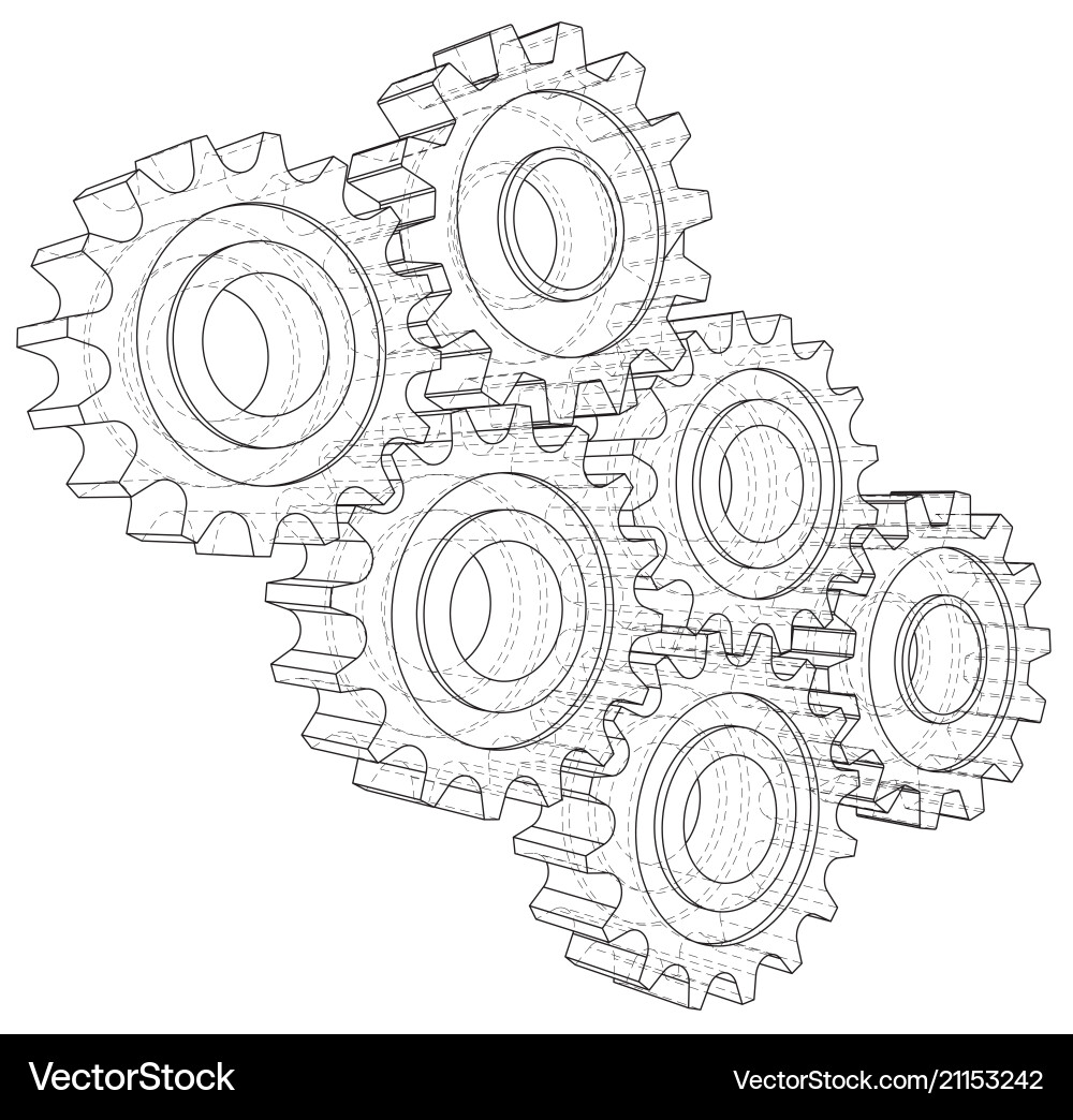 Gear sketch rendering of 3d wire-frame Gear sketch rendering of 3d wire-frame vector image