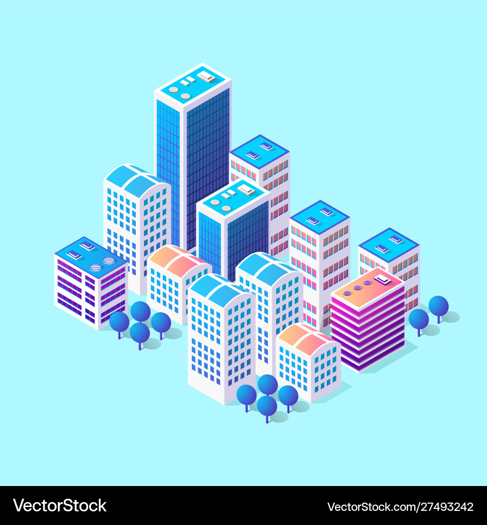 Isometric 3d module block district part Isometric 3d module block district part vector image