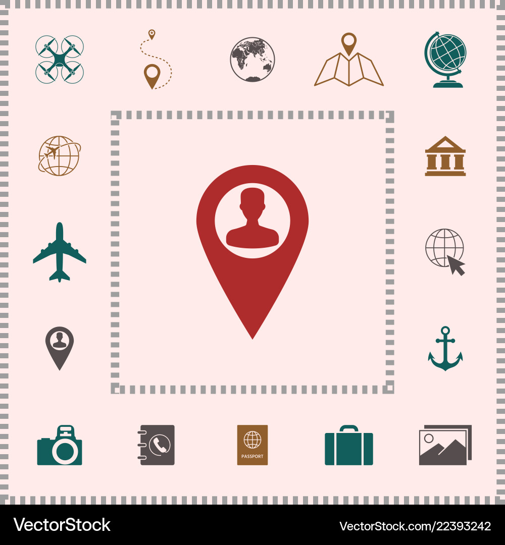 Map pointer with man silhouette elements Map pointer with man silhouette elements vector image