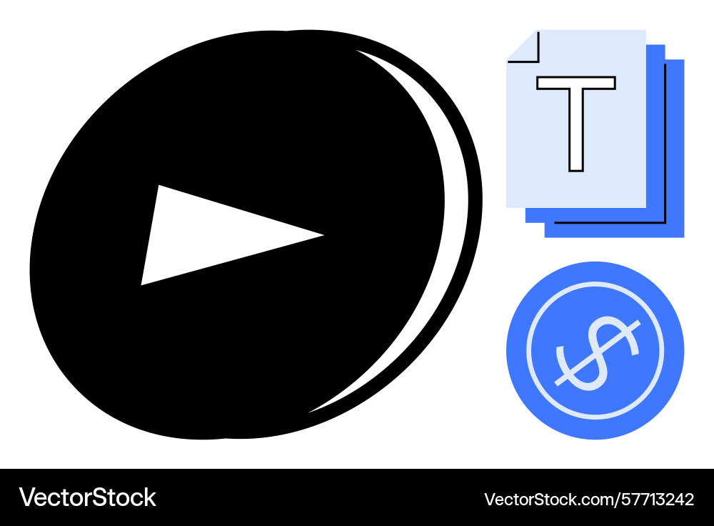 Play button symbol with text documents and dollar Play button symbol with text documents and dollar Vector Image