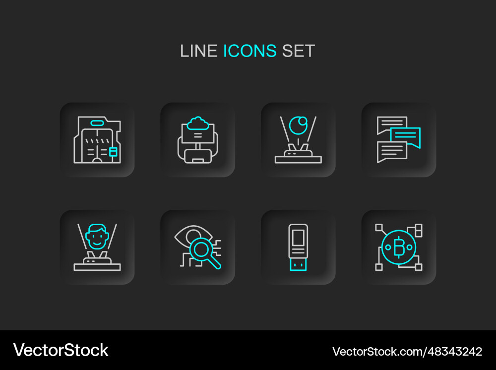 Set line blockchain technology bitcoin usb flash Set line blockchain technology bitcoin usb flash Vector Image