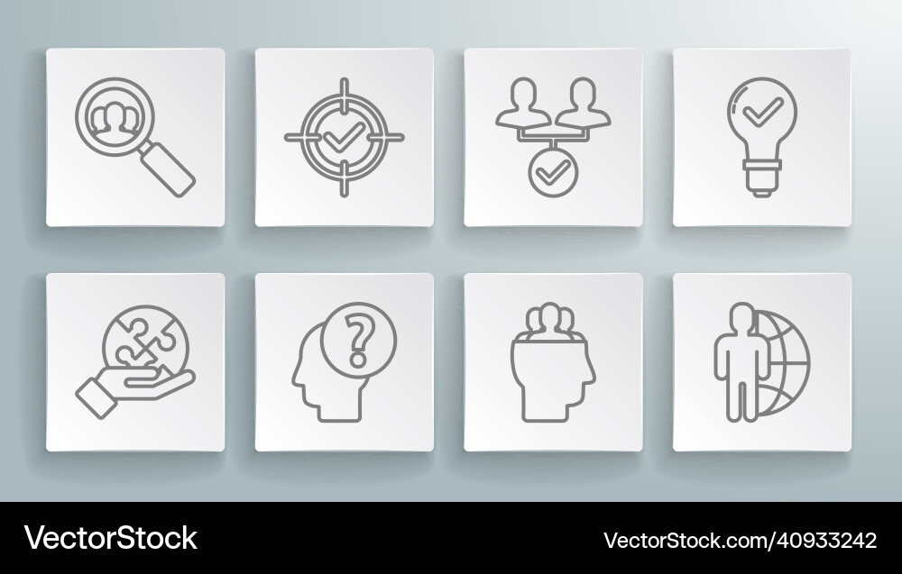 Set line piece of puzzle in hand target check Vector Image