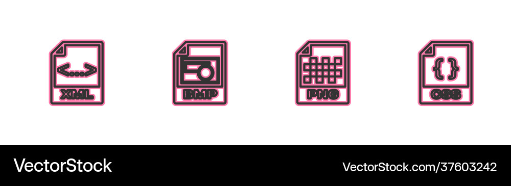 Set line xml file document png bmp and css icon Vector Image