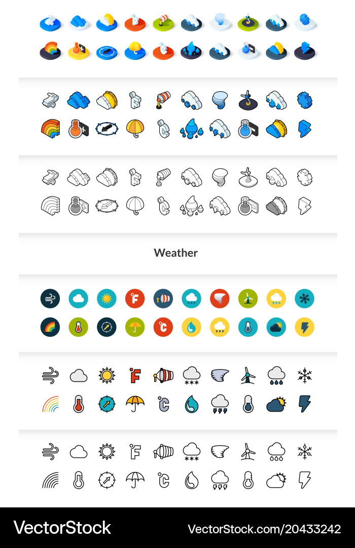 Set of icons in different style - isometric flat Vector Image