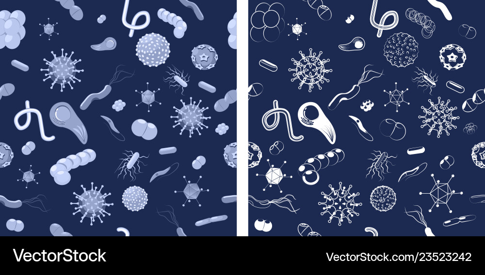 Two seamless patterns with bacteria and viruses Two seamless patterns with bacteria and viruses vector image