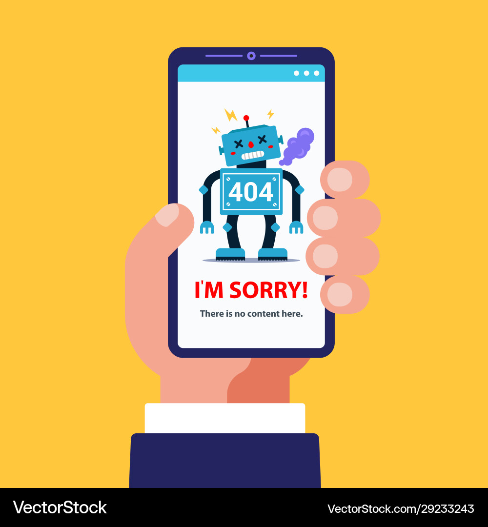 404 error on mobile version site hand vector image