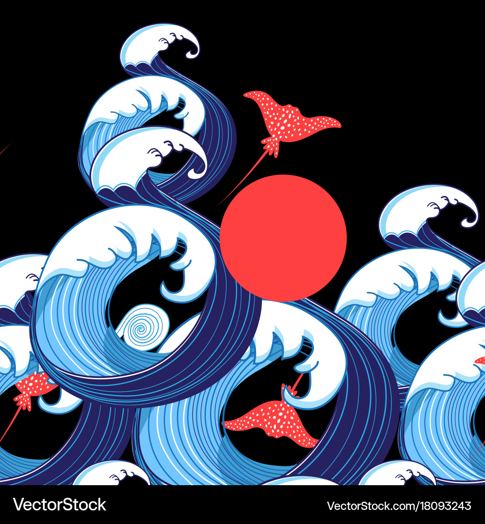 Abstract sea background with waves and rays vector image