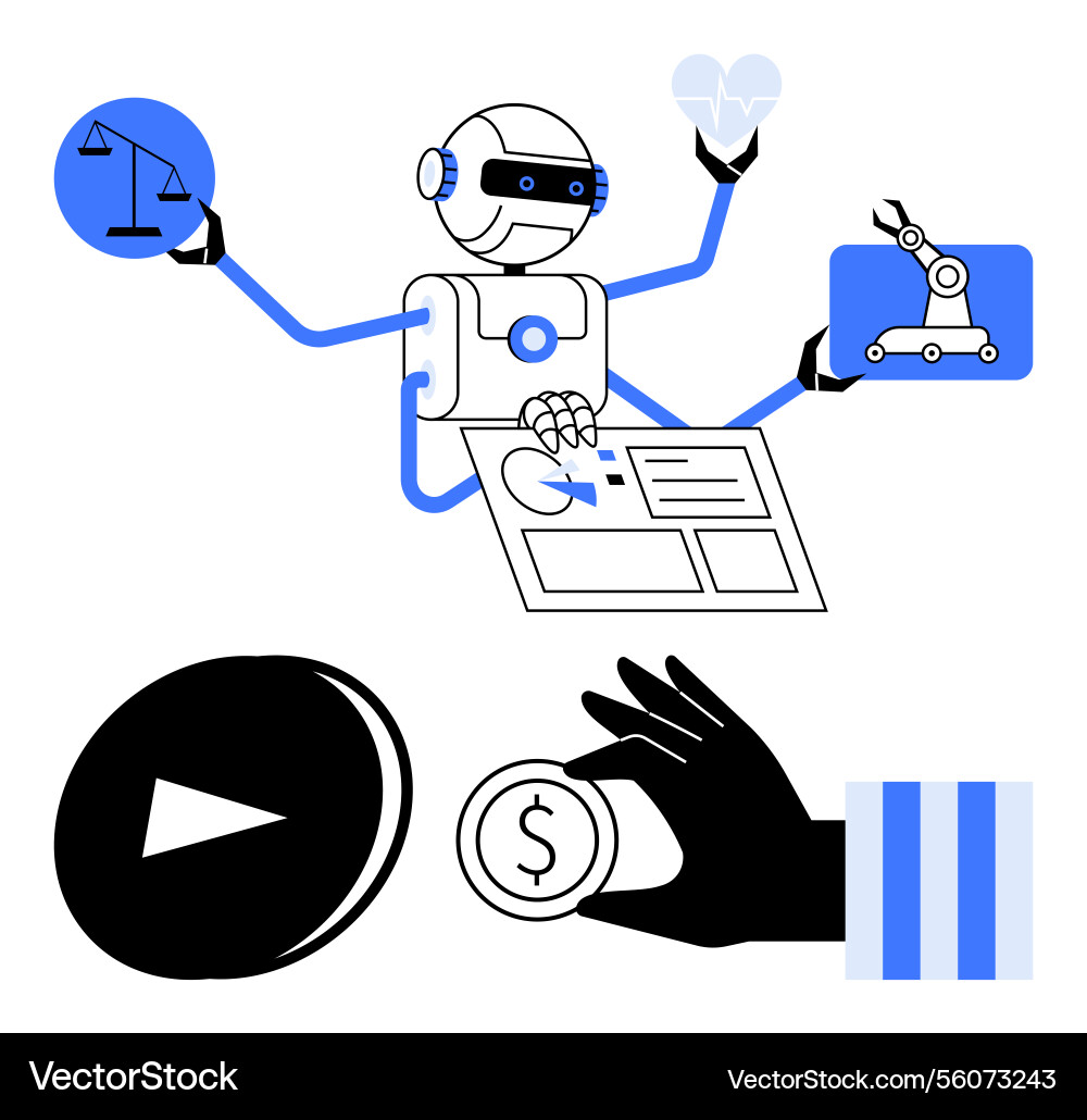 Ai robot multitasking with robotics healthcare Ai robot multitasking with robotics healthcare vector image