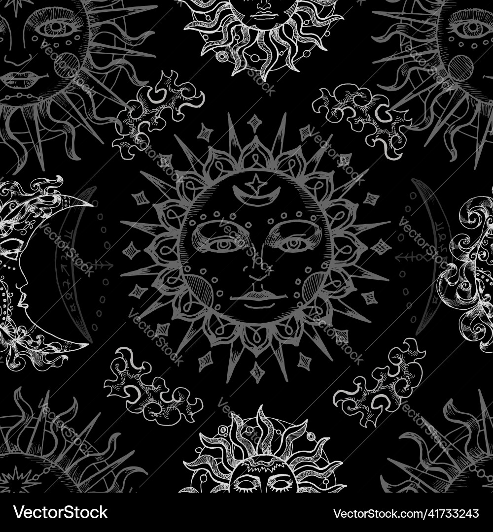 Celestial seamless pattern with fantasy symbols vector image