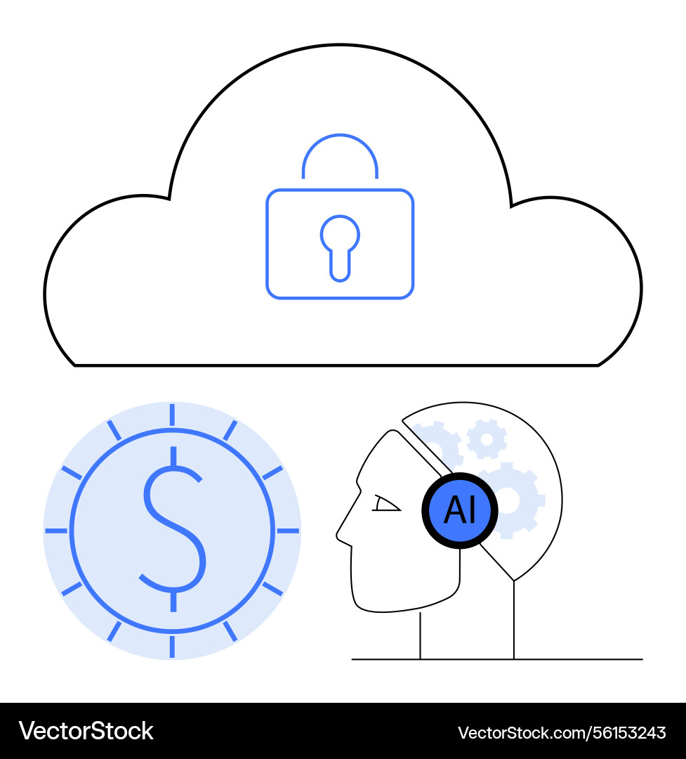 Cloud security ai integration and digital Cloud security ai integration and digital Vector Image