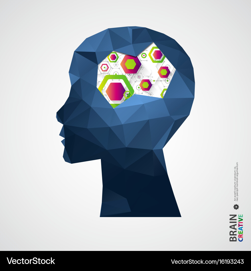 Creative brain concept background with triangular vector image