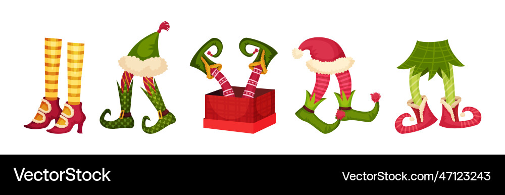 Feets of christmas elf and leprechaun in boots Feets of christmas elf and leprechaun in boots vector image