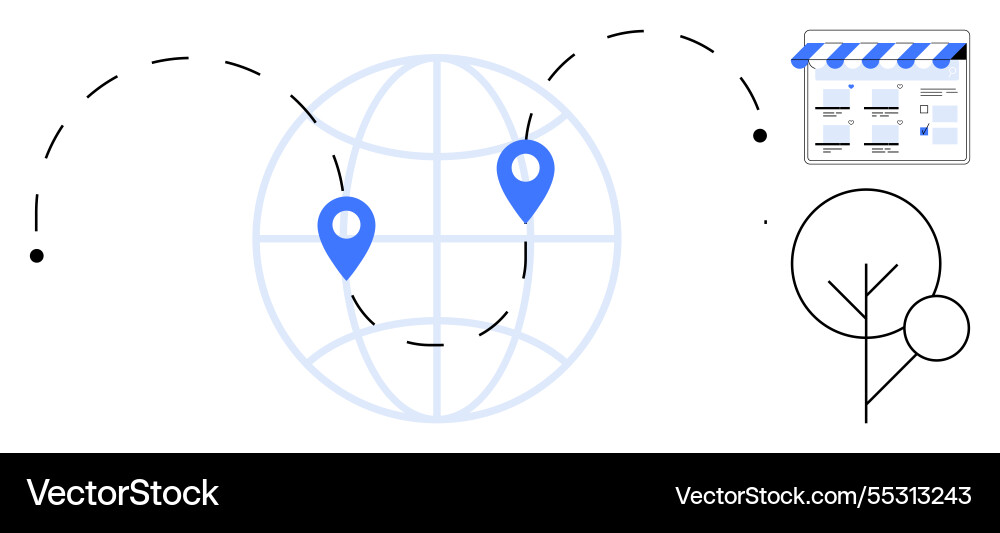 Global delivery route with map markers and e Global delivery route with map markers and e Vector Image