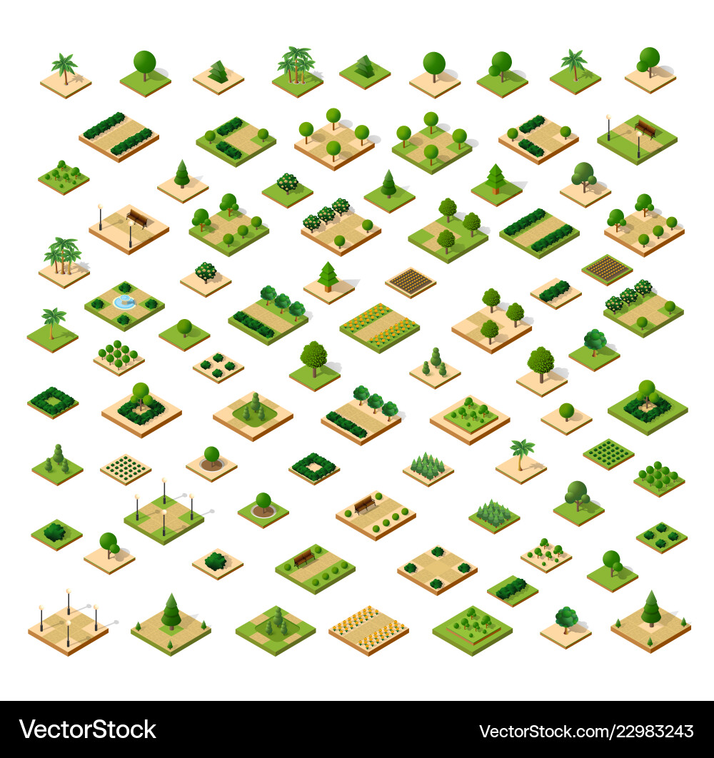 Isometric 3d set park Royalty Free Vector Image