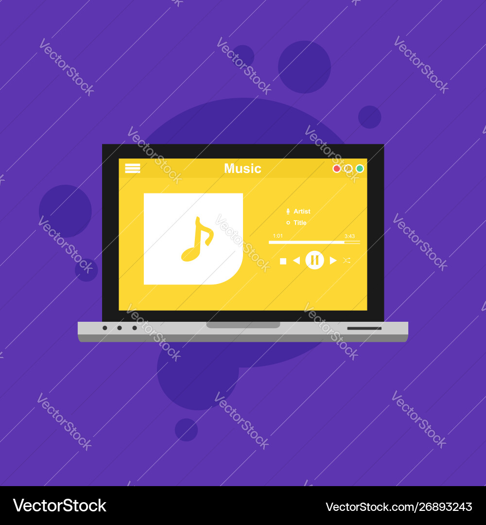Media player application app template with flat vector image