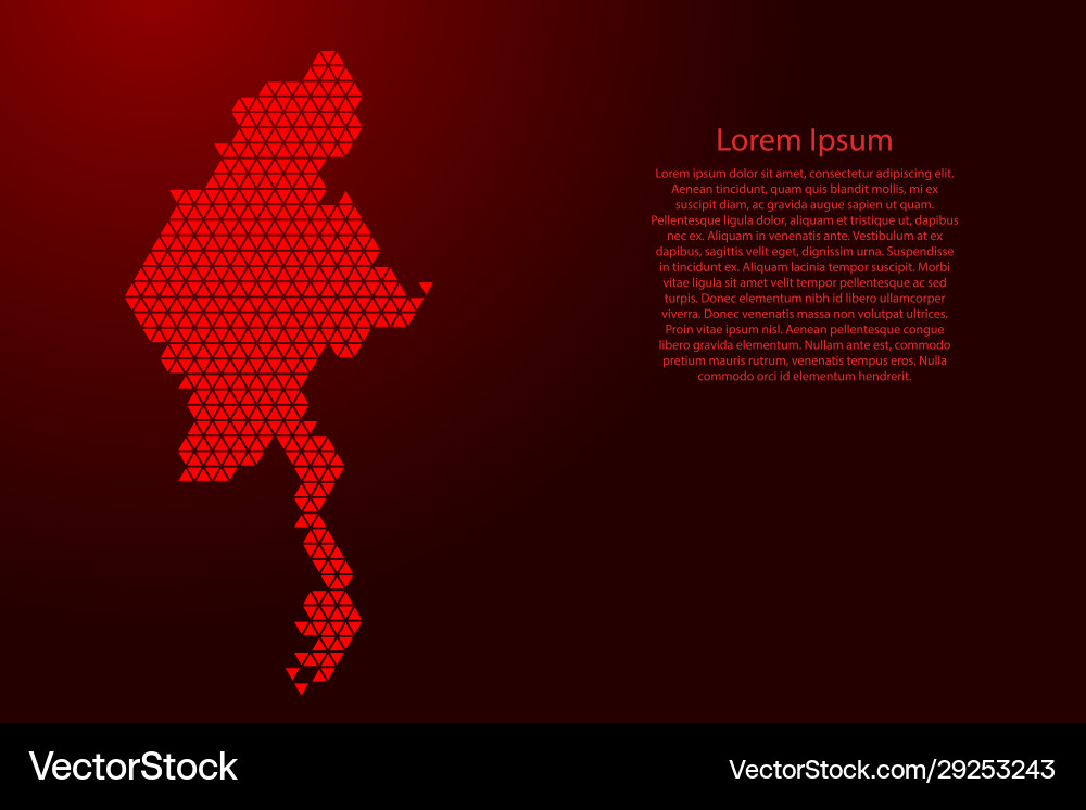 Myanmar map abstract schematic from red triangles Myanmar map abstract schematic from red triangles vector image