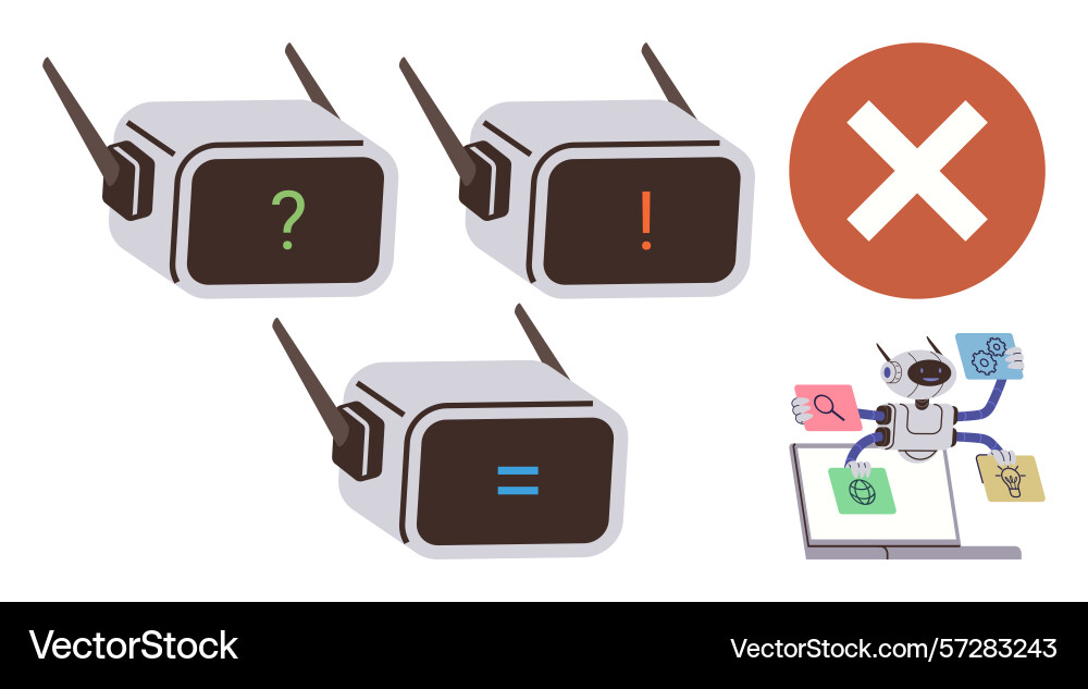 Robot decision process with choices and outcomes Robot decision process with choices and outcomes vector image