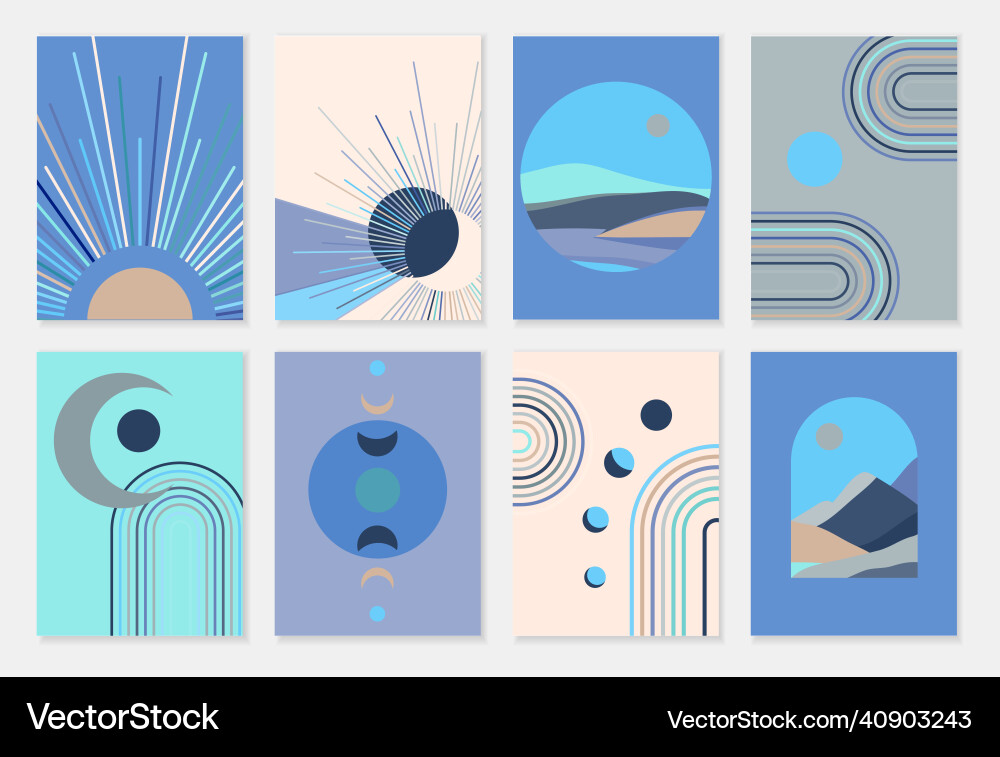 Set abstrakter zeitgenössischer Poster mit Sonnenmond Set abstrakter zeitgenössischer Poster mit Sonnenmond vektorbild