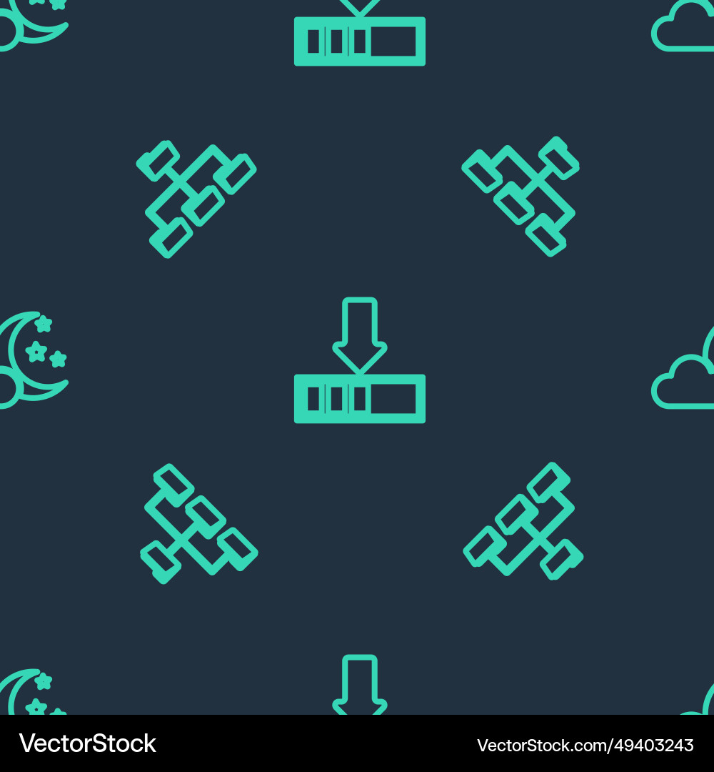 Set line loading folder tree and cloud with moon vector image