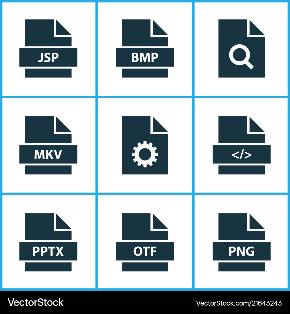 Types icons set with directory software search Types icons set with directory software search vector image