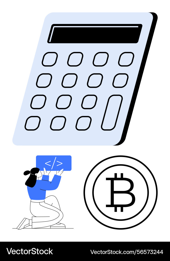 Large calculator coding person and bitcoin Large calculator coding person and bitcoin vector image