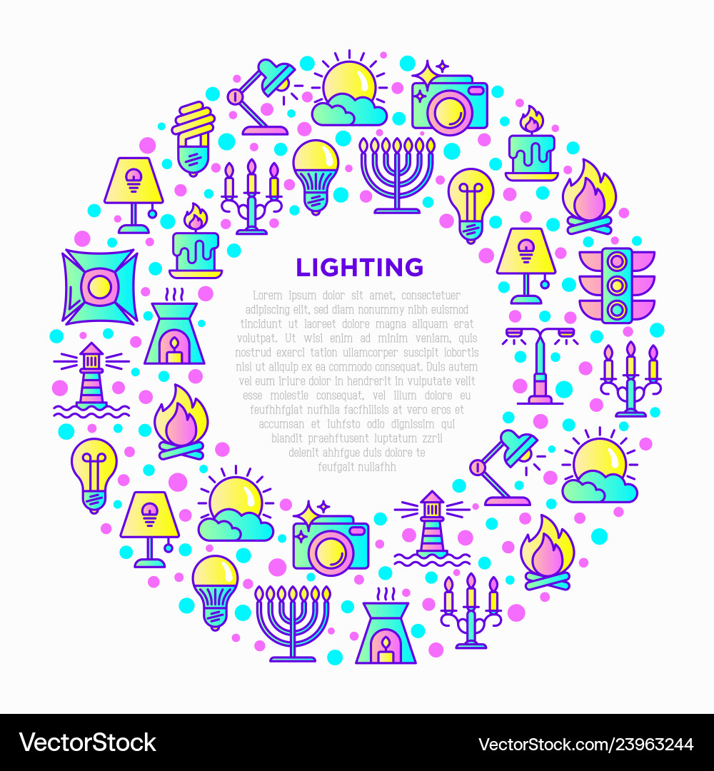 Lighting concept in circle with thin line icons Lighting concept in circle with thin line icons vector image