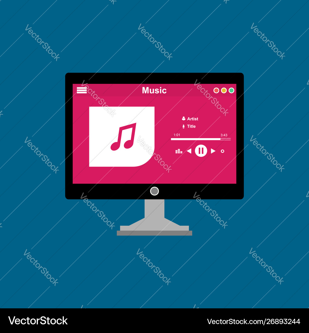 Media player application app template with flat Media player application app template with flat vector image