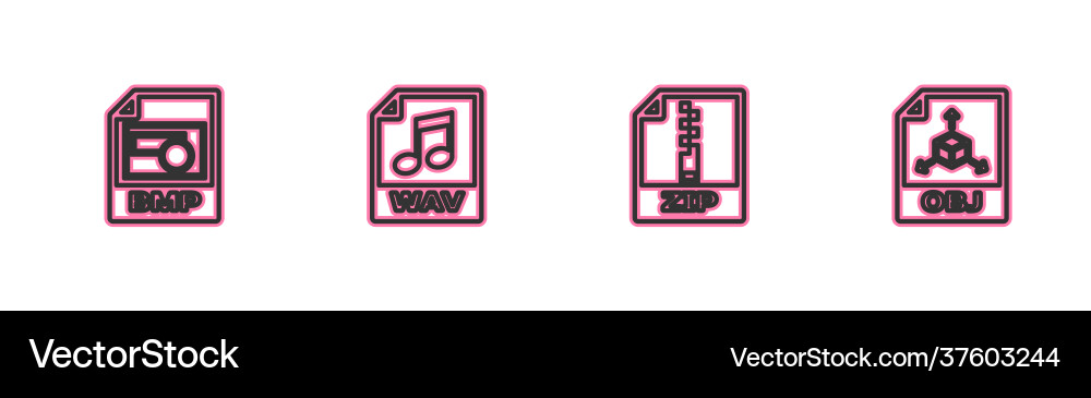 Set line bmp file document zip wav and obj icon Set line bmp file document zip wav and obj icon Vector Image