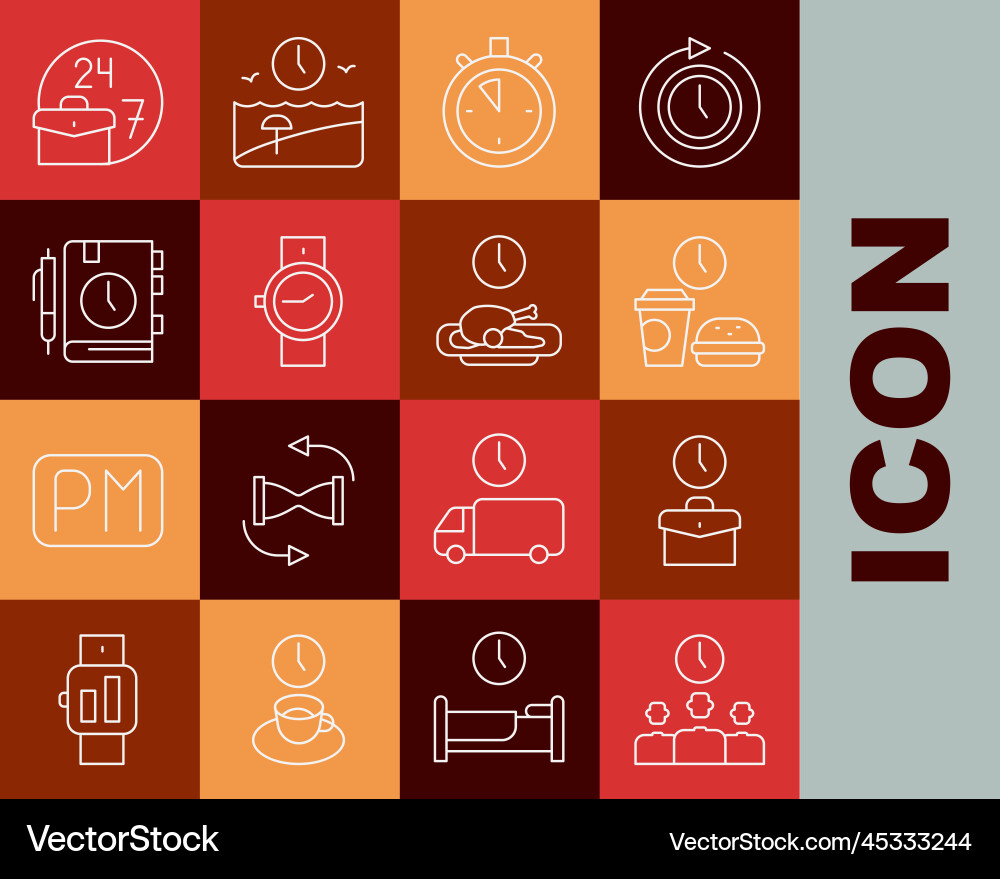 Set line time management work fast food Set line time management work fast food vector image