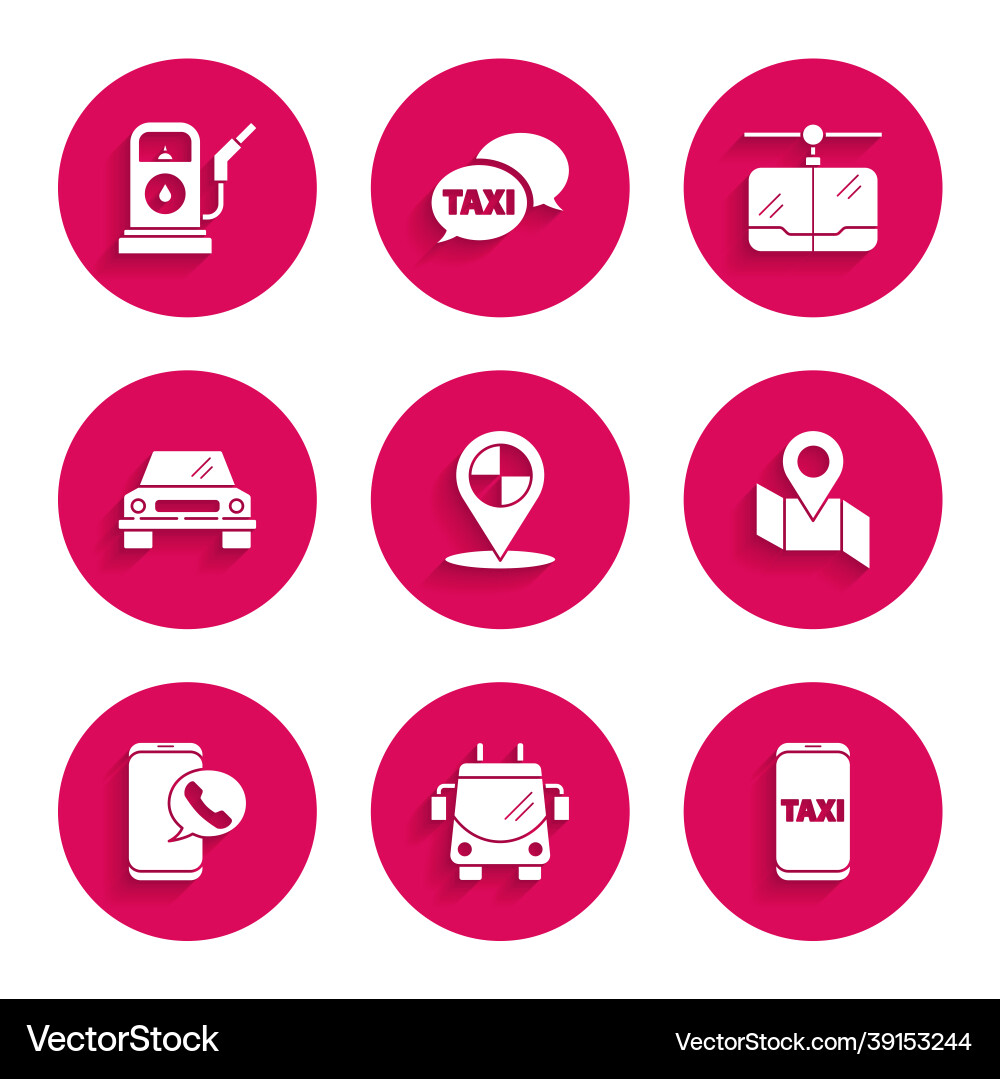 Set map pointer with taxi trolleybus call Set map pointer with taxi trolleybus call vector image