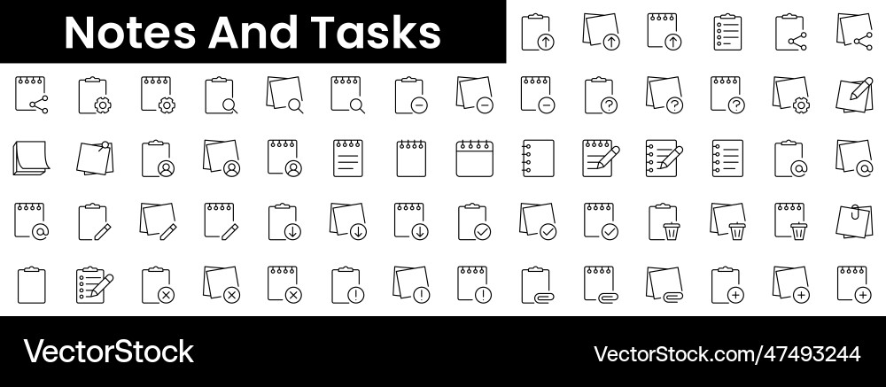 Set of outline notes and tasks icons minimalist Set of outline notes and tasks icons minimalist vector image