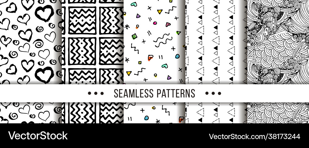 Set seamless patterns with hand-drawn elements Set seamless patterns with hand-drawn elements vector image