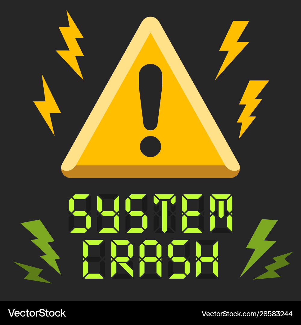 System crash alert message with attention sign vector image