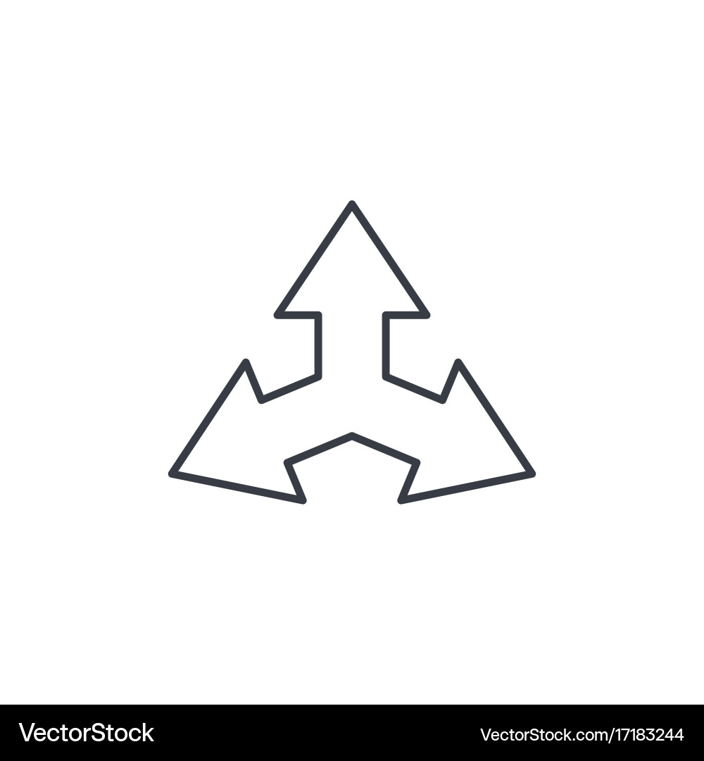 Three-way direction arrow thin line icon linear vector image