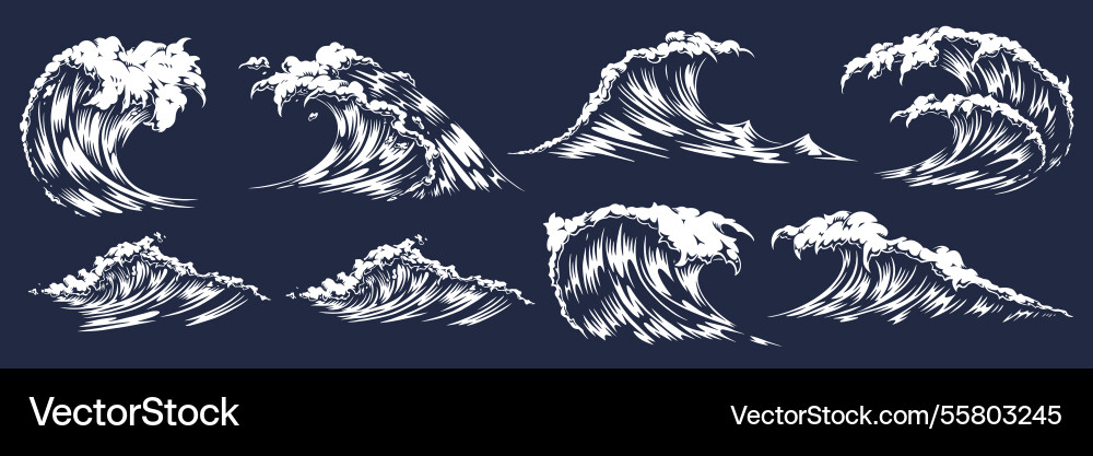 Artistic display of ocean waves in various forms Artistic display of ocean waves in various forms vector image