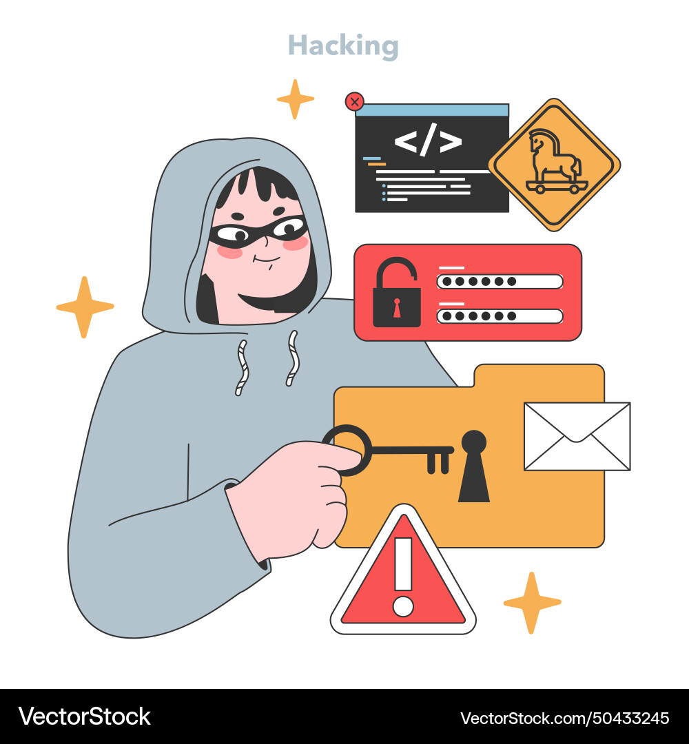 Clandestine Hacker Accessing Data vector image